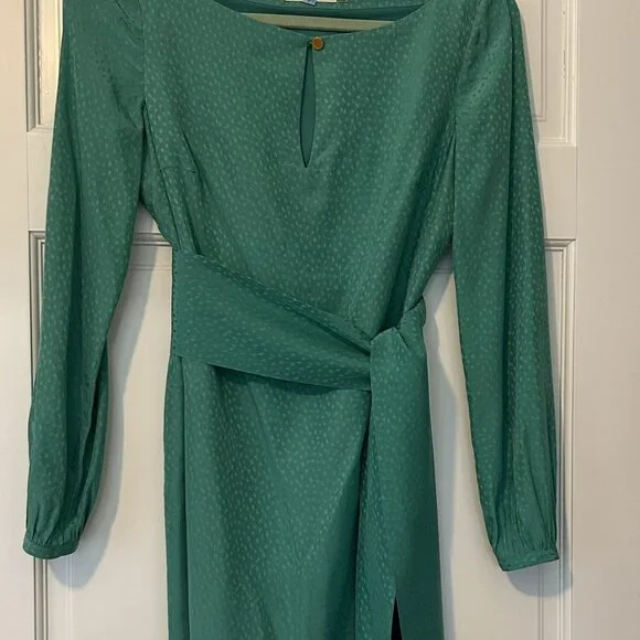 Tory Burch Emerald Green Jacquard Silk Shift Dress - Timeless Vintage Vibe - Picture 2 of 5